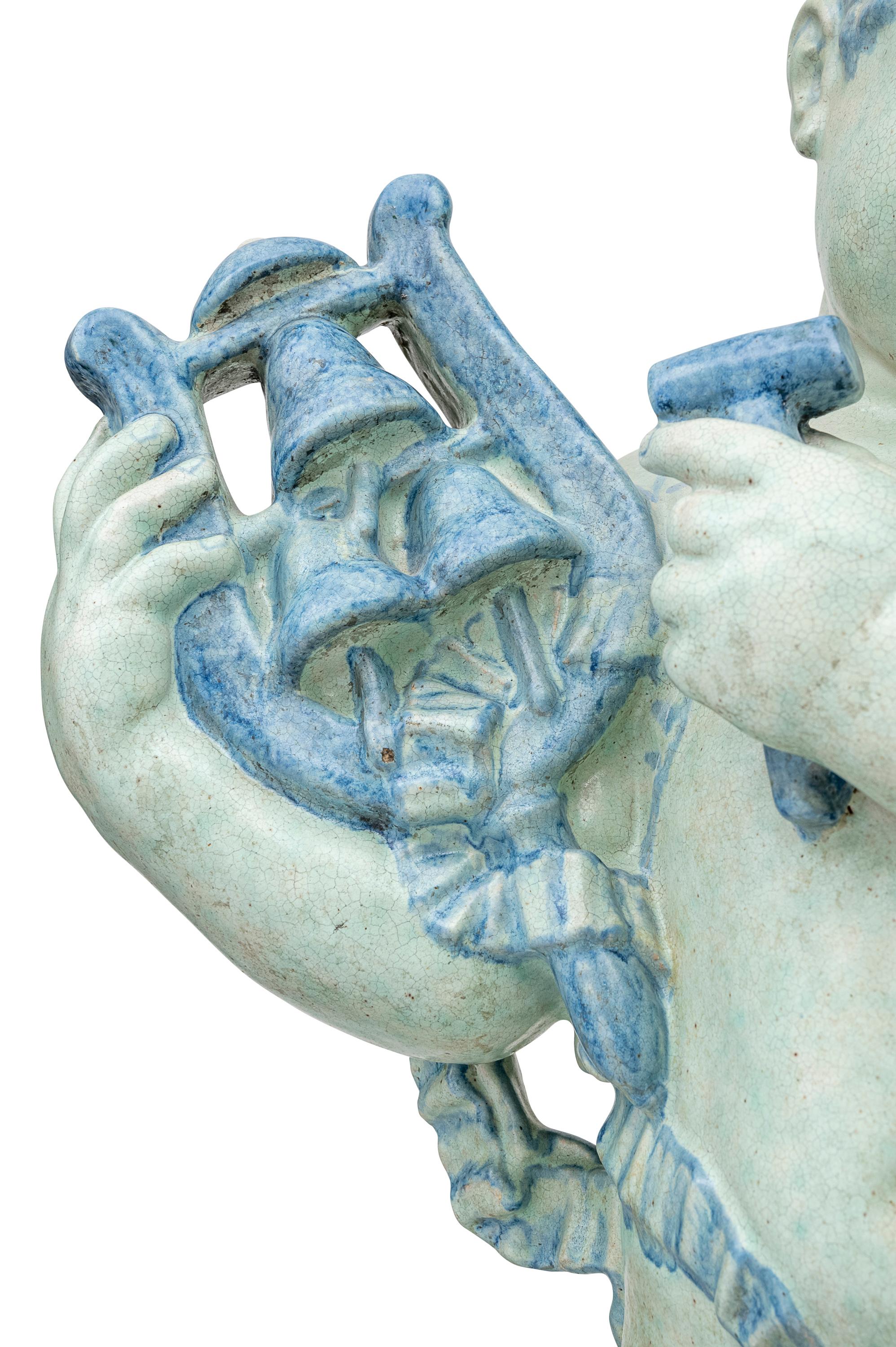Austrian Jugendstil Ceramic Sculpture Putto Michael Powolny Blue, circa 1917 In Good Condition For Sale In Vienna, AT