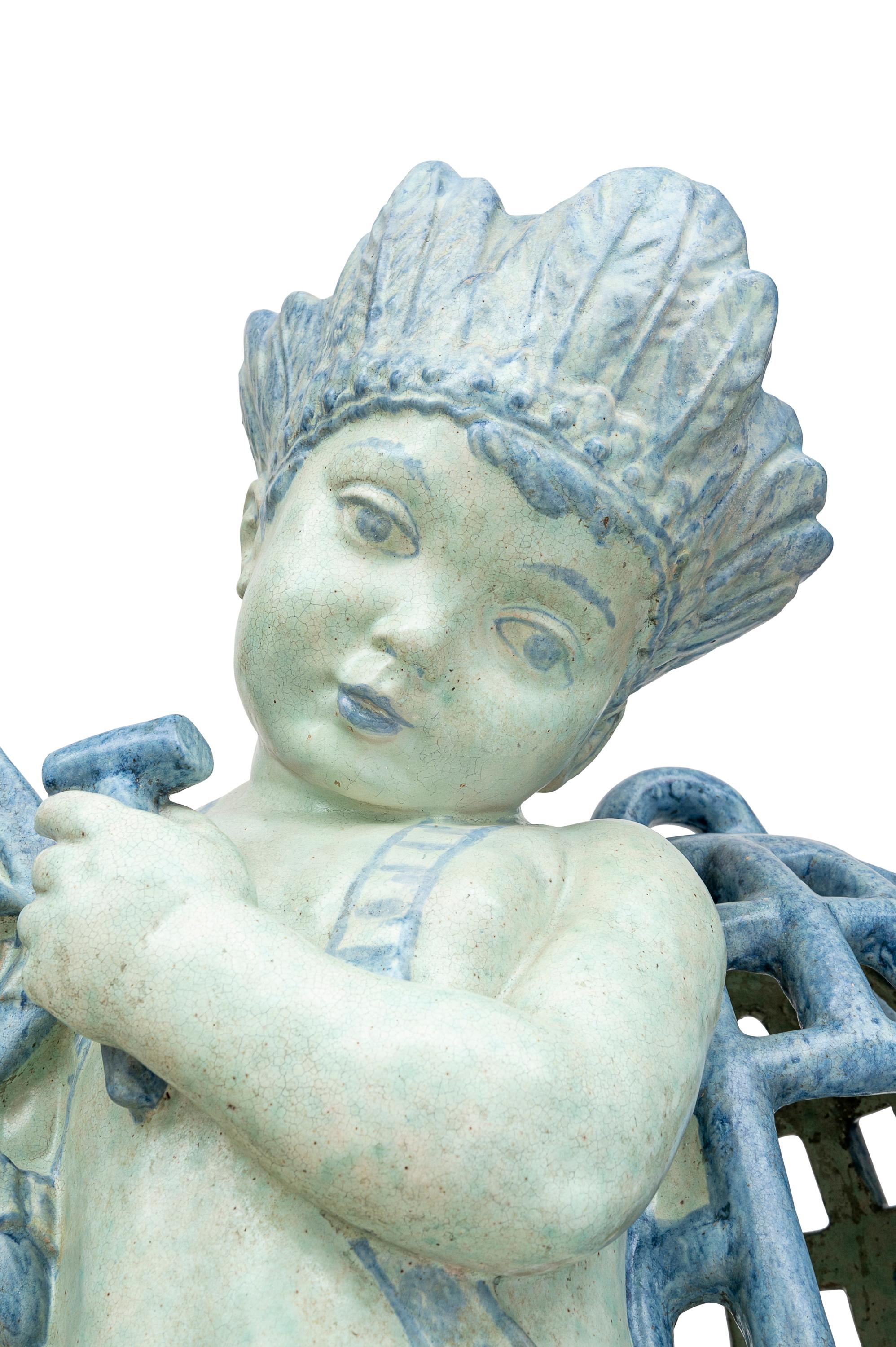 Austrian Jugendstil Ceramic Sculpture Putto Michael Powolny Blue, circa 1917 For Sale 2