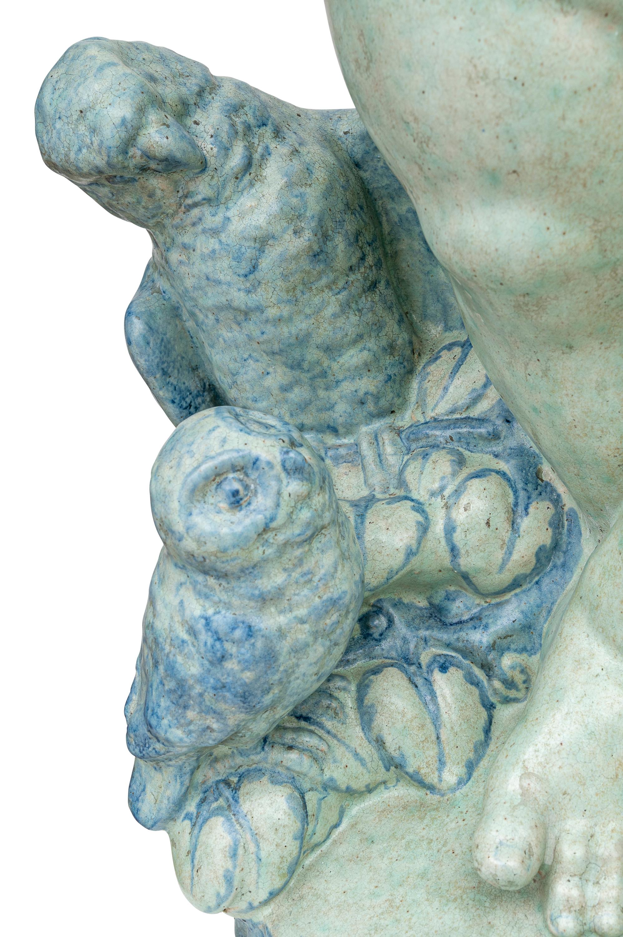 Austrian Jugendstil Ceramic Sculpture Putto Michael Powolny Blue, circa 1917 For Sale 3