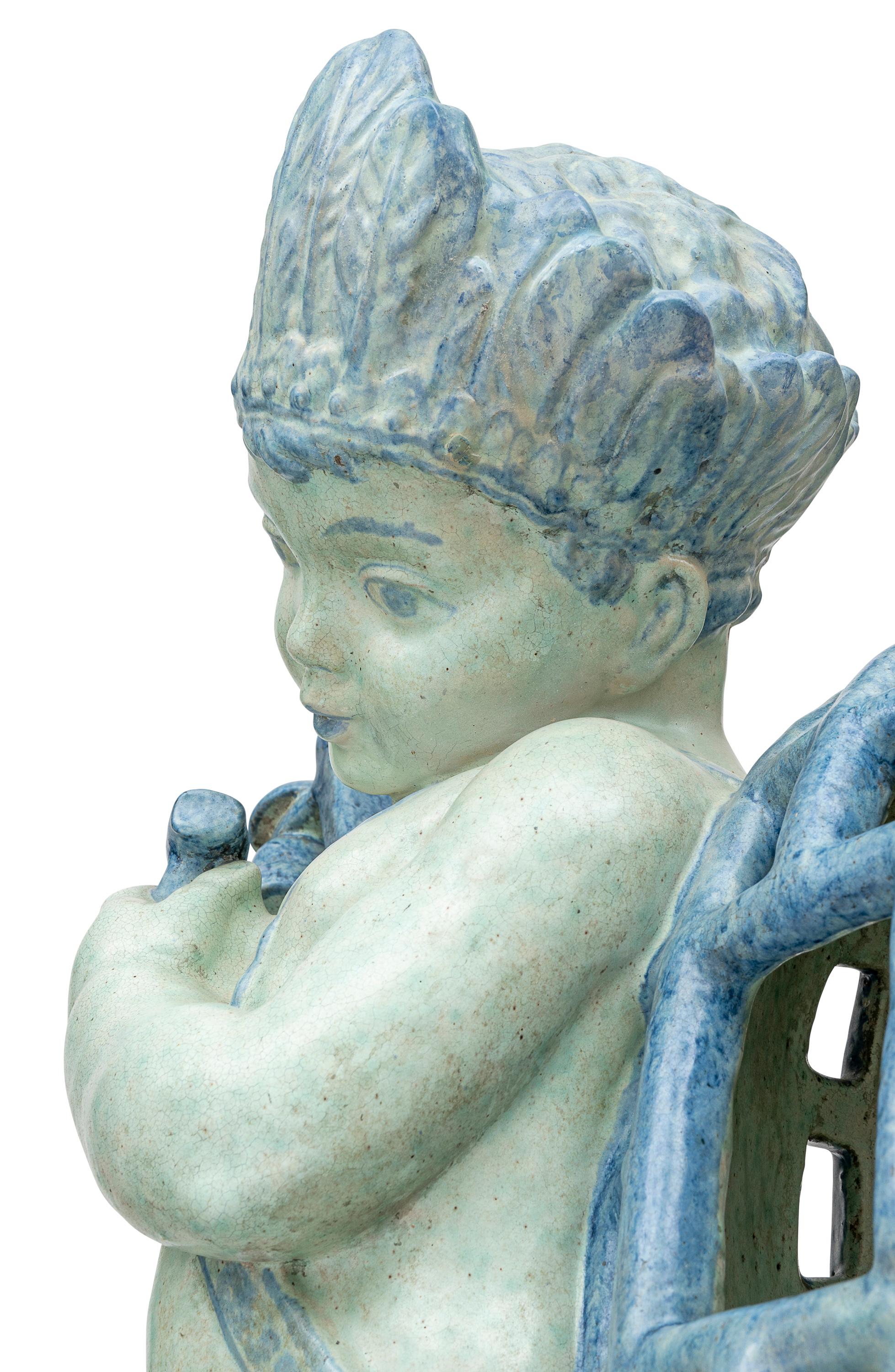 Austrian Jugendstil Ceramic Sculpture Putto Michael Powolny Blue, circa 1917 For Sale 5