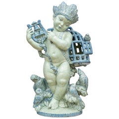 Antique Austrian Jugendstil Ceramic Sculpture Putto Michael Powolny Blue, circa 1917