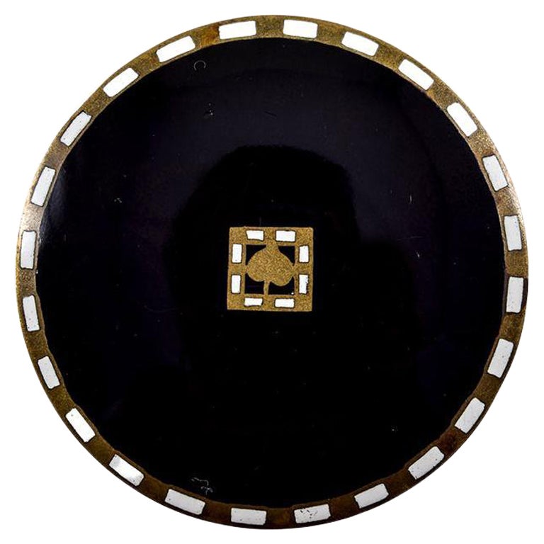 Austrian Jugendstil Enamel Copper Brooch Josef Hoffmann circa 19010 Black White