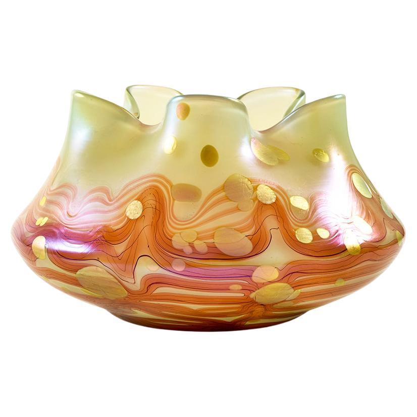 Austrian Jugendstil Floral Glass Bowl Loetz Red Gold circa 1902