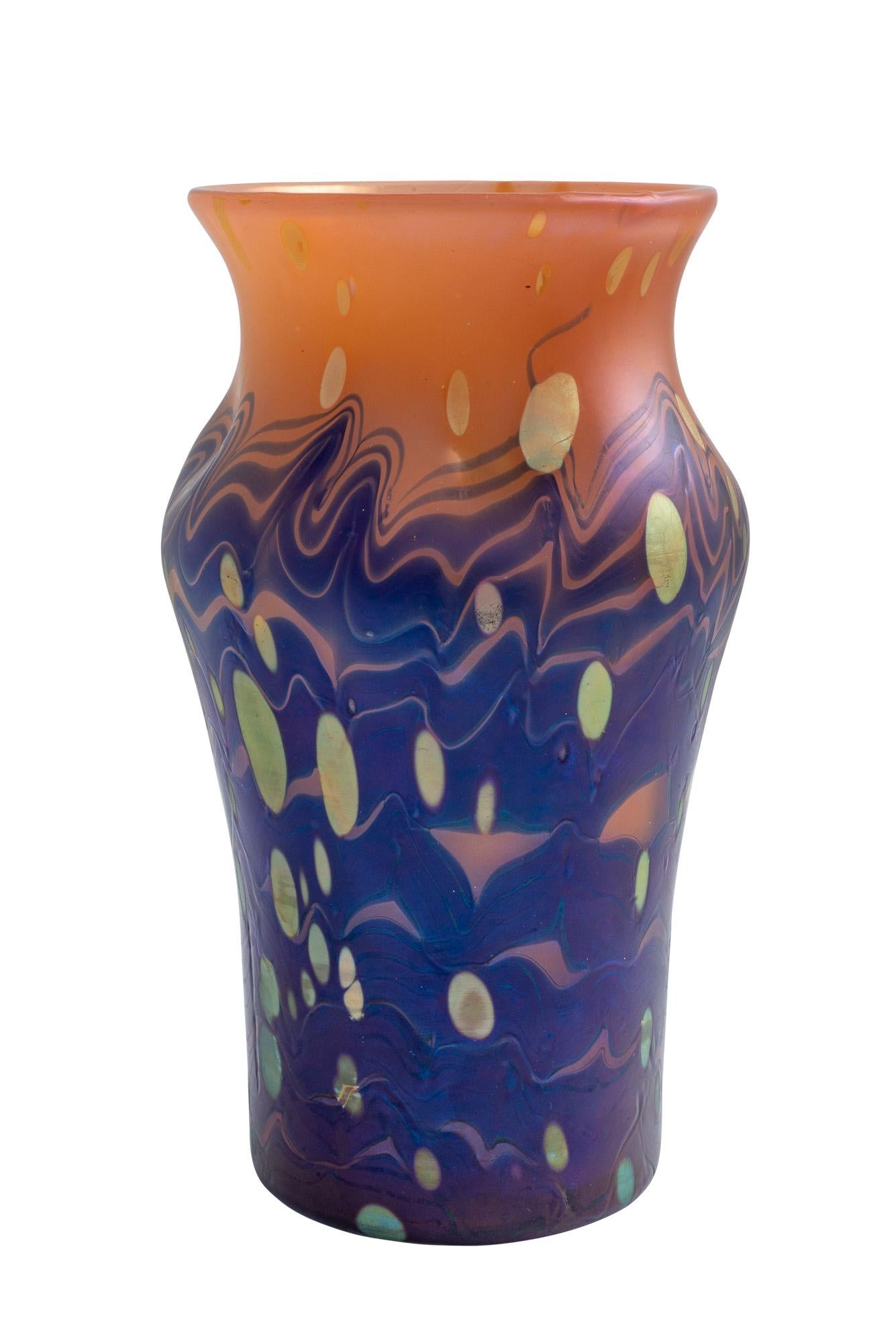 Austrian Jugendstil glass vase Johann Loetz Witwe blue orange gold circa 1901 