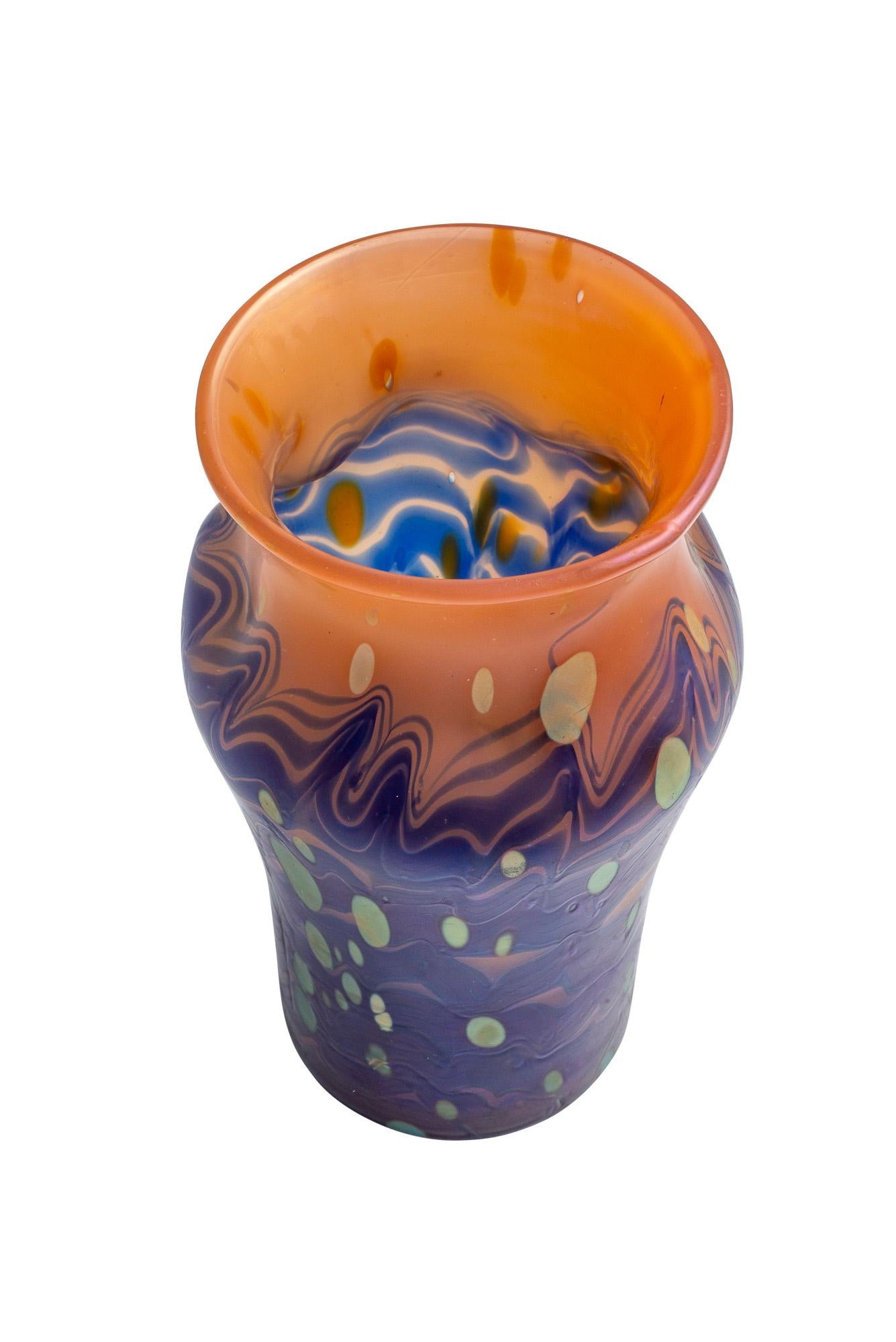 Austrian Jugendstil Glass Vase Loetz Blue Orange Gold circa 1901 In Good Condition In Klosterneuburg, AT