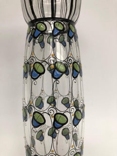 Austrian Jugendstil Glass Vase with Enameled Decor 1910 Ateliers Wiener Werkstä