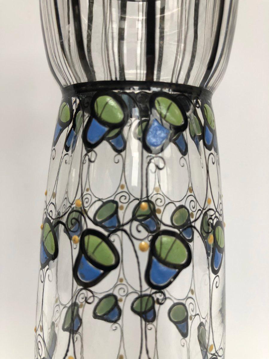 Austrian Jugendstil Glass Vase with Enameled Decor 1910 Ateliers Wiener Werkstä For Sale 1