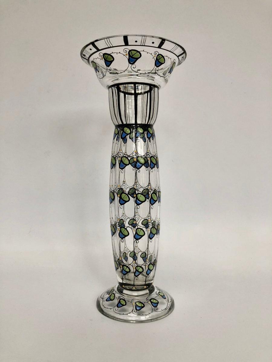 Austrian Jugendstil Glass Vase with Enameled Decor 1910 Ateliers Wiener Werkstä For Sale 3