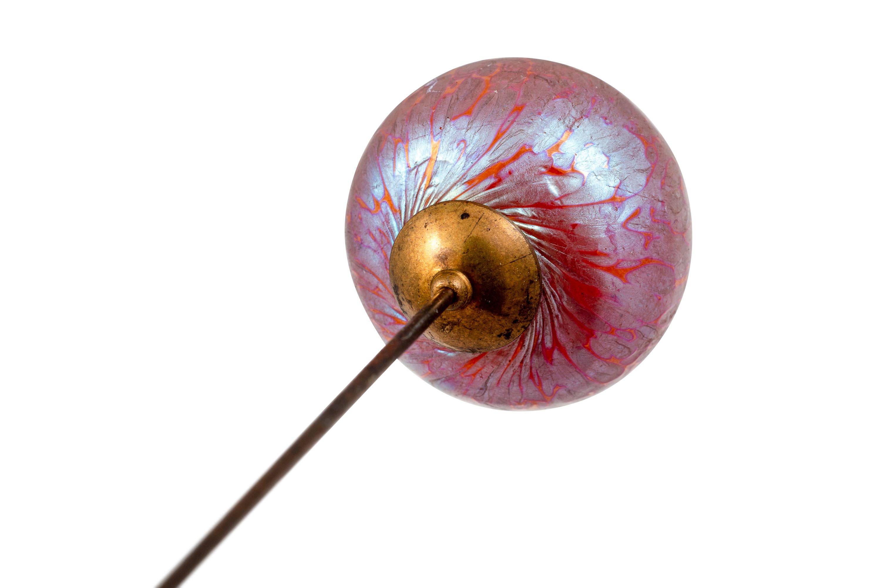 Early 20th Century Austrian Jugendstil Hatpin Loetz Mouth-blown Glass circa 1900 Pink Iridescent For Sale
