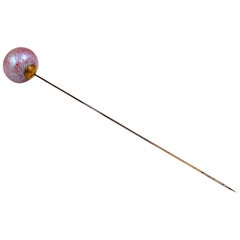 Austrian Jugendstil Hatpin Loetz Mouth-blown Glass circa 1900 Pink Iridescent