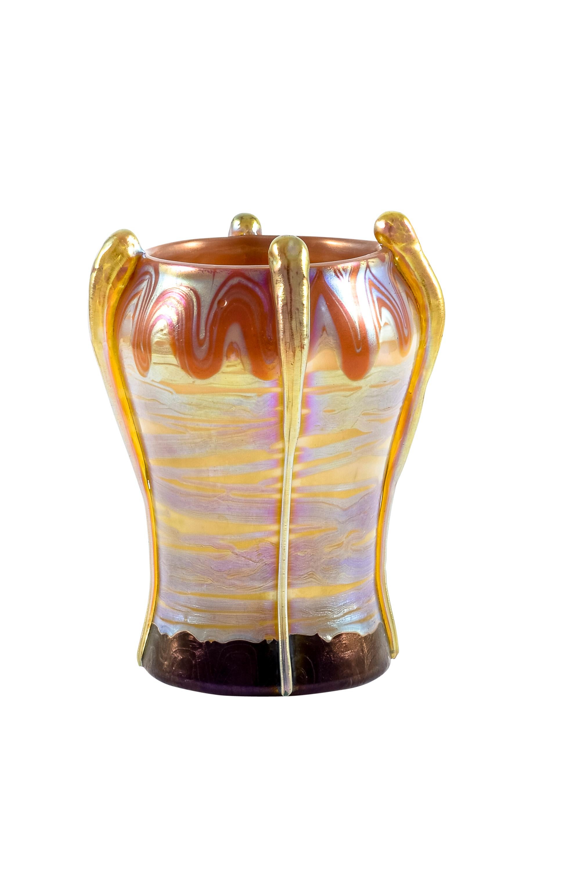 Art Nouveau Austrian Jugendstil Loetz Art Glass Vase Orange circa 1901 Koloman Moser School For Sale