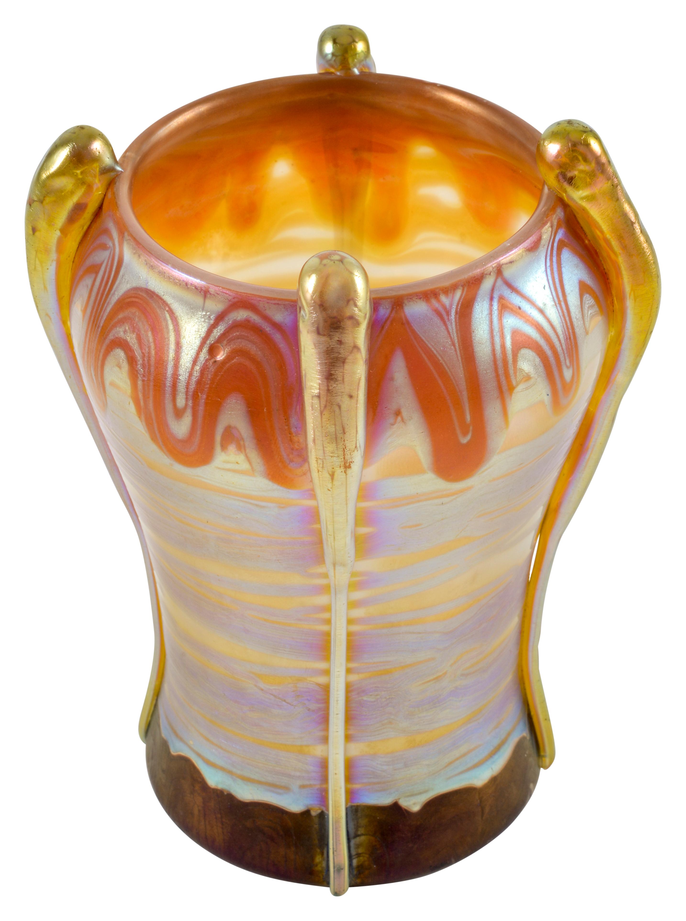 Austrian Jugendstil Loetz Art Glass Vase Orange circa 1901 Koloman Moser School In Good Condition For Sale In Vienna, AT