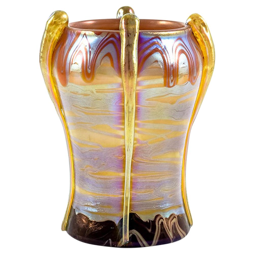 Austrian Jugendstil Loetz Art Glass Vase Orange circa 1901 Koloman Moser School For Sale