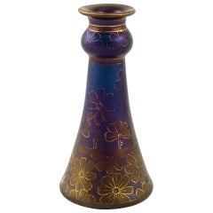Antique Austrian Jugendstil Loetz Glass Vase Etched circa 1900 Flowers Purple