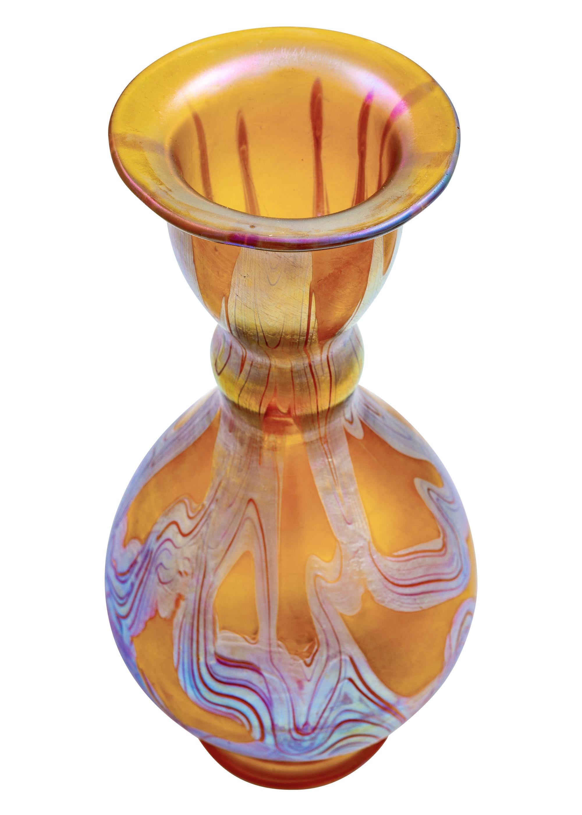 Austrian Jugendstil by Johann Loetz Witwe mouth-blown glass vase circa 1899 decor Candia Phenomen Genre 7773 signed

In the 1890s the Loetz company tried to break with the convention of the regional glass production and started reinventing itself.