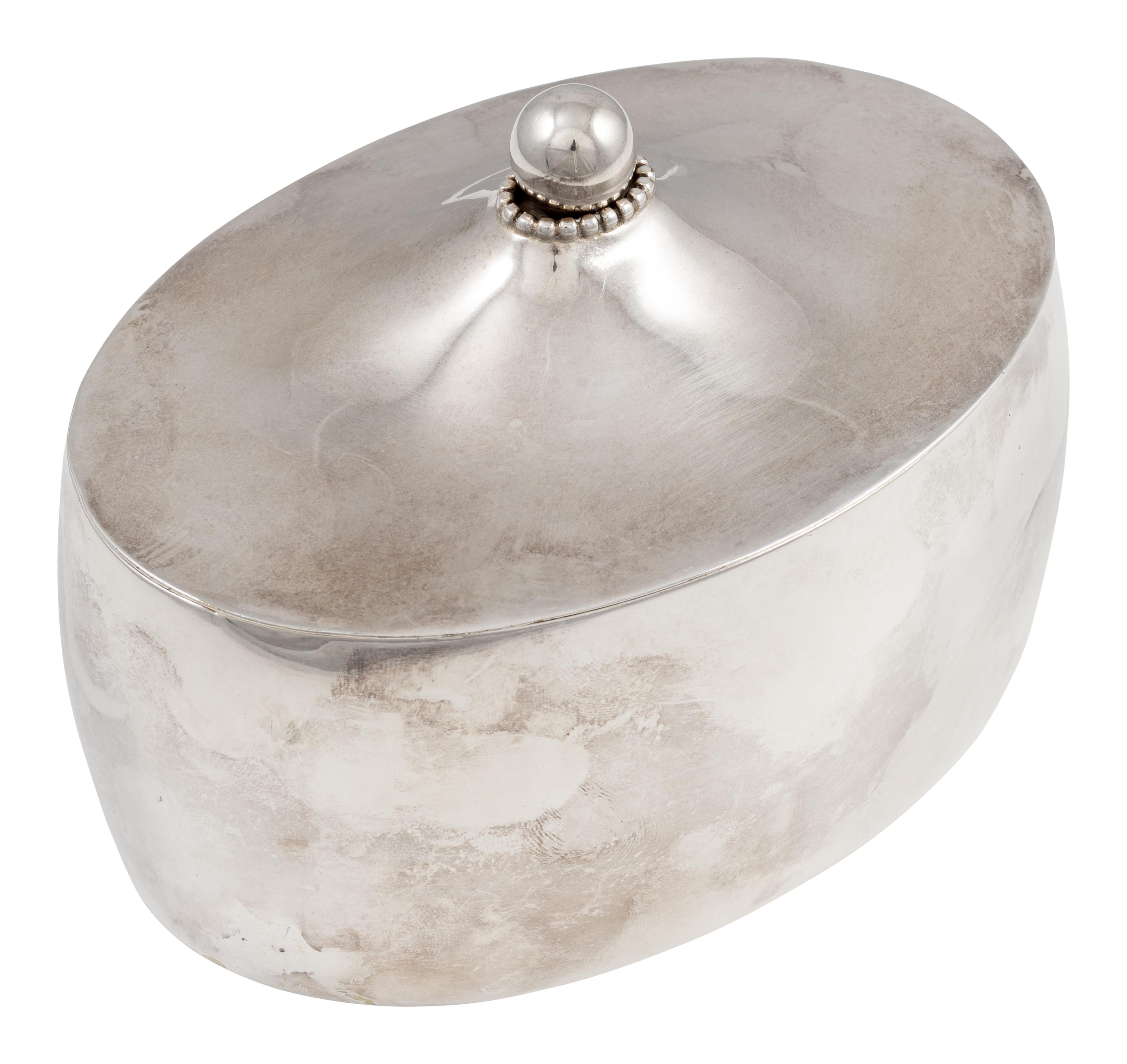 Austrian Jugendstil sugar bowl designed by Josef Hoffmann white brass silver-plated 1910 manufactured by Wiener Werkstatte

Josef Hoffmann, co-founder of the Wiener Werkstatte, was an extremely productive and versatile designer. In his designs, he