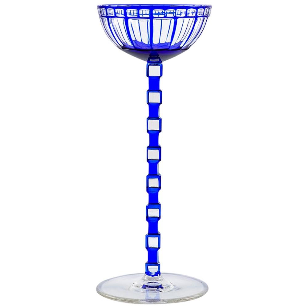 Austrian Jugendstil Wine Glass Otto Prutscher Blue circa 1908 Meyr's Neffe For Sale