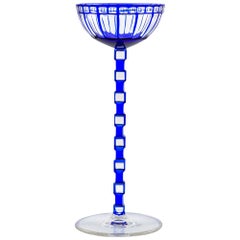 Antique Austrian Jugendstil Wine Glass Otto Prutscher Blue circa 1908 Meyr's Neffe