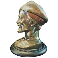 Encrier sculptural autrichien Jugenstil, Tête de Maure, en bronze, Vienne, vers 1890