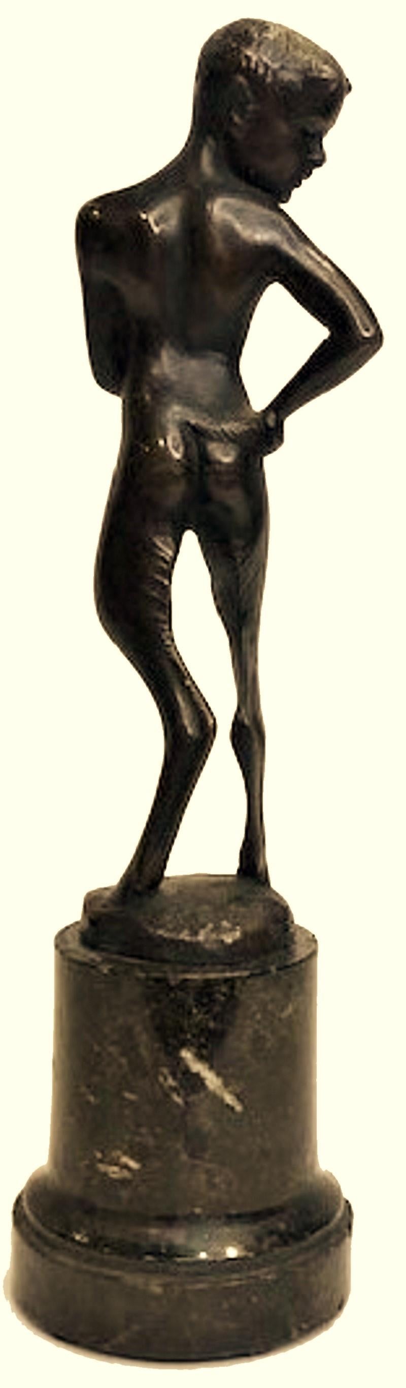 Austrian Jugenstil Patinated Bronze Sculpture of Fawn Youth, Ca. 1900 For Sale 4