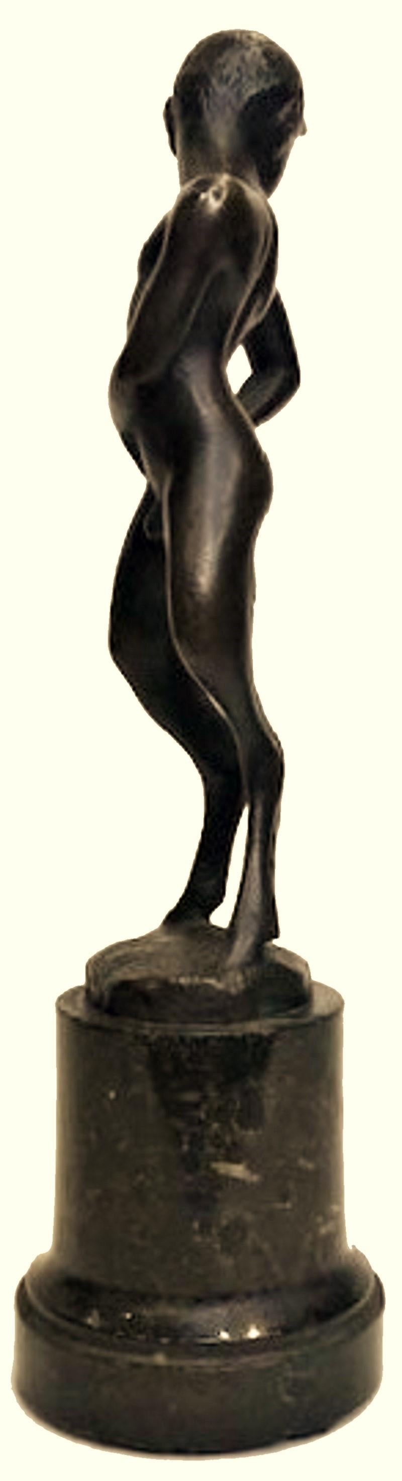 Austrian Jugenstil Patinated Bronze Sculpture of Fawn Youth, Ca. 1900 For Sale 5