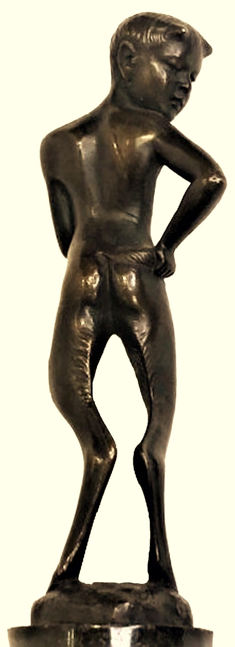Austrian Jugenstil Patinated Bronze Sculpture of Fawn Youth, Ca. 1900 For Sale 6