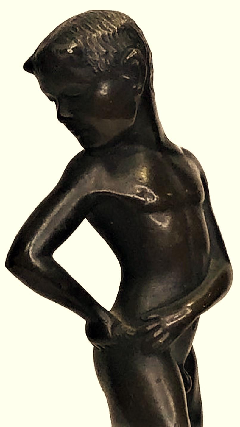 Cast Austrian Jugenstil Patinated Bronze Sculpture of Fawn Youth, Ca. 1900 For Sale