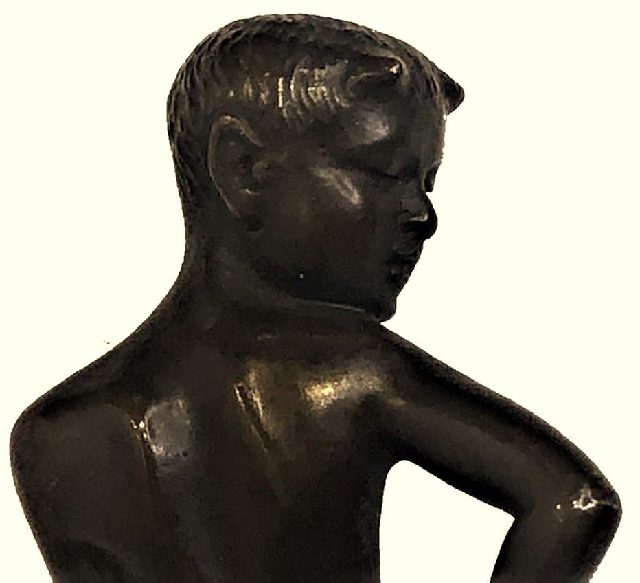 Austrian Jugenstil Patinated Bronze Sculpture of Fawn Youth, Ca. 1900 In Good Condition For Sale In New York, NY