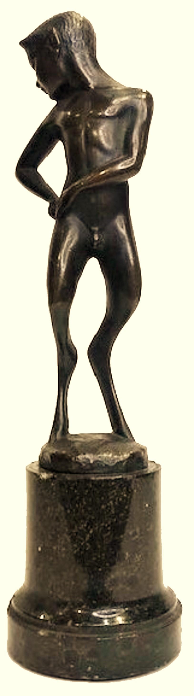 Austrian Jugenstil Patinated Bronze Sculpture of Fawn Youth, Ca. 1900 For Sale 3