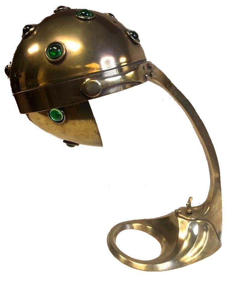 Polished Austrian Jugenstil-Secessionist Brass Desk Lamp with Glass Cabochons, ca. 1900 For Sale