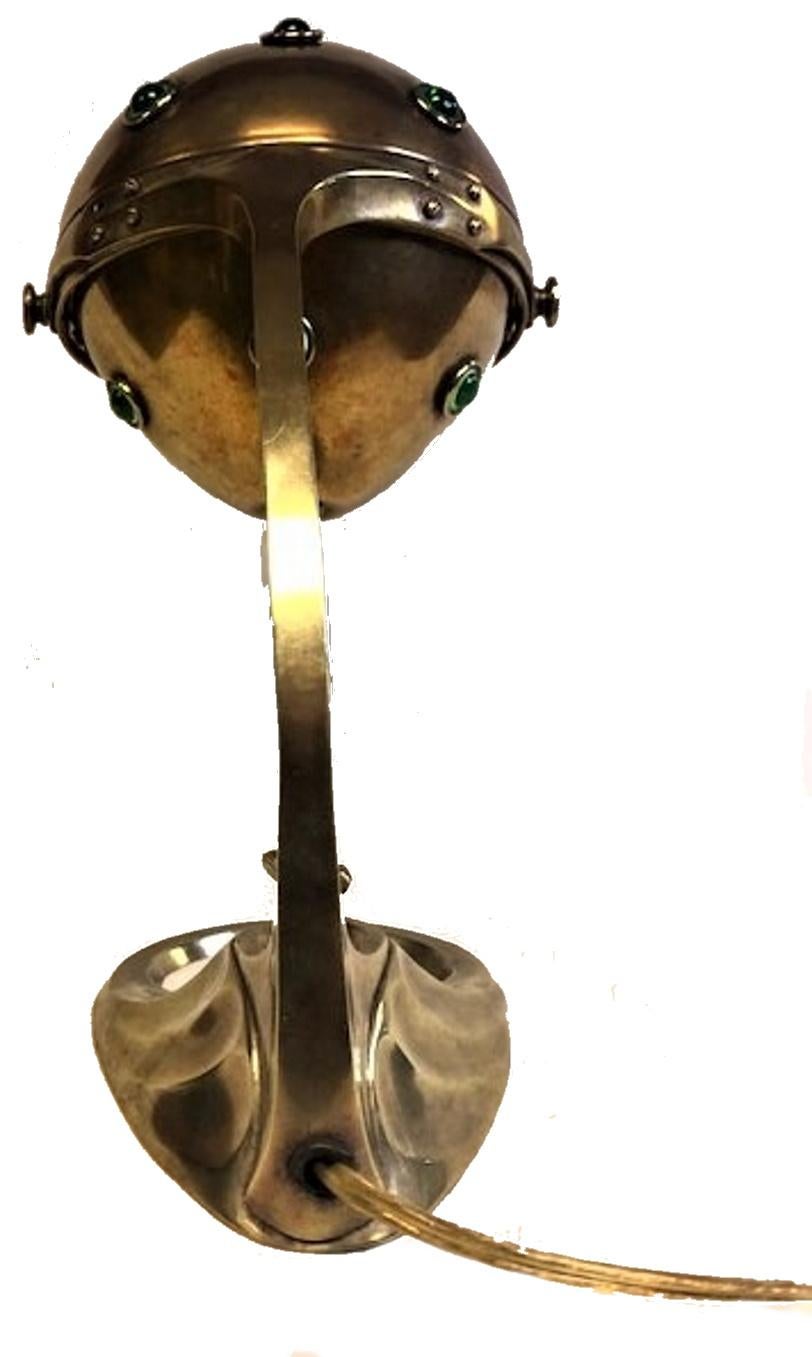Austrian Jugenstil-Secessionist Brass Desk Lamp with Glass Cabochons, ca. 1900 In Good Condition For Sale In New York, NY