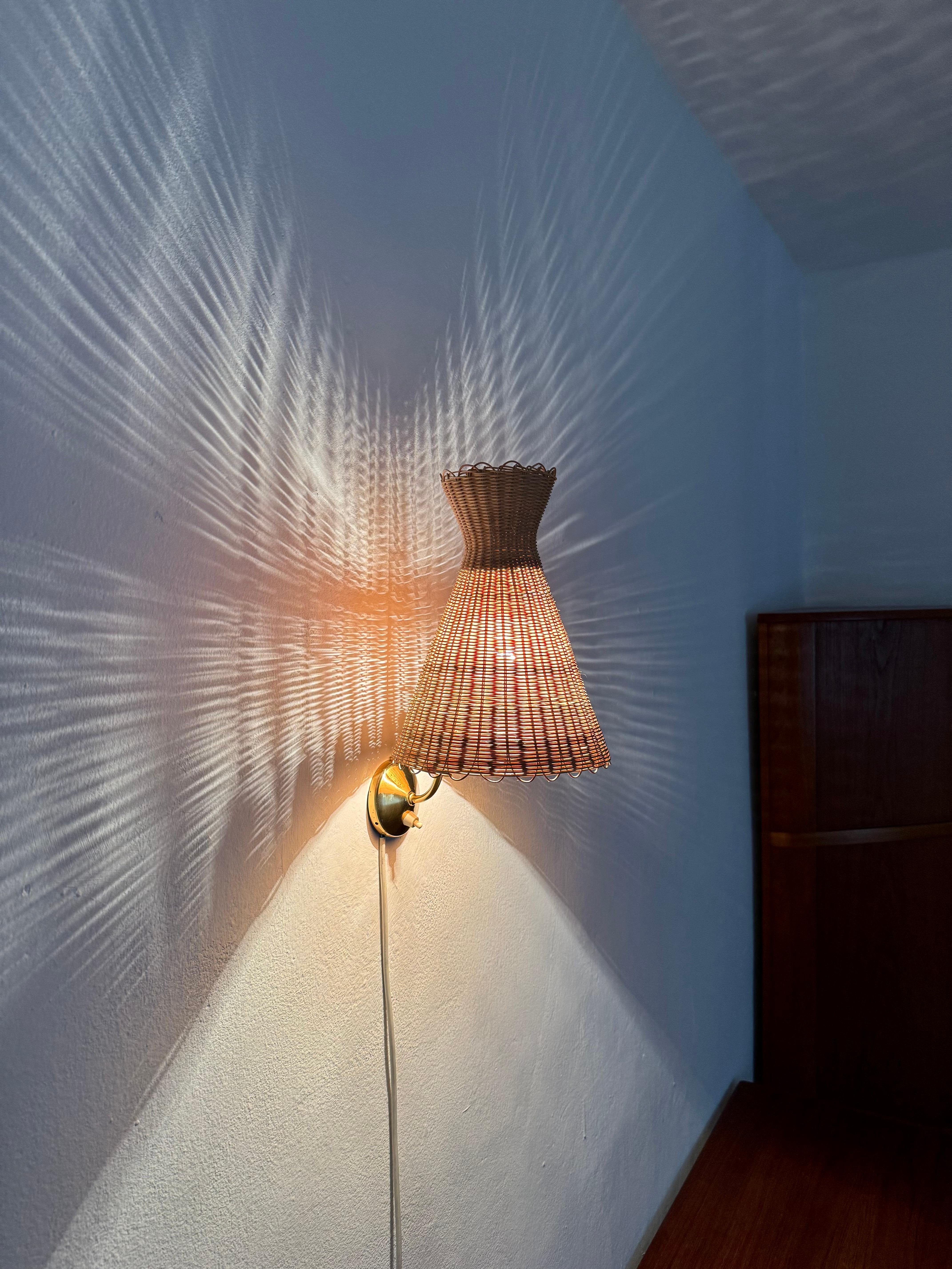 Austrian KIWI Wicker Wall Lamp by J.T. Kalmar For Sale 5