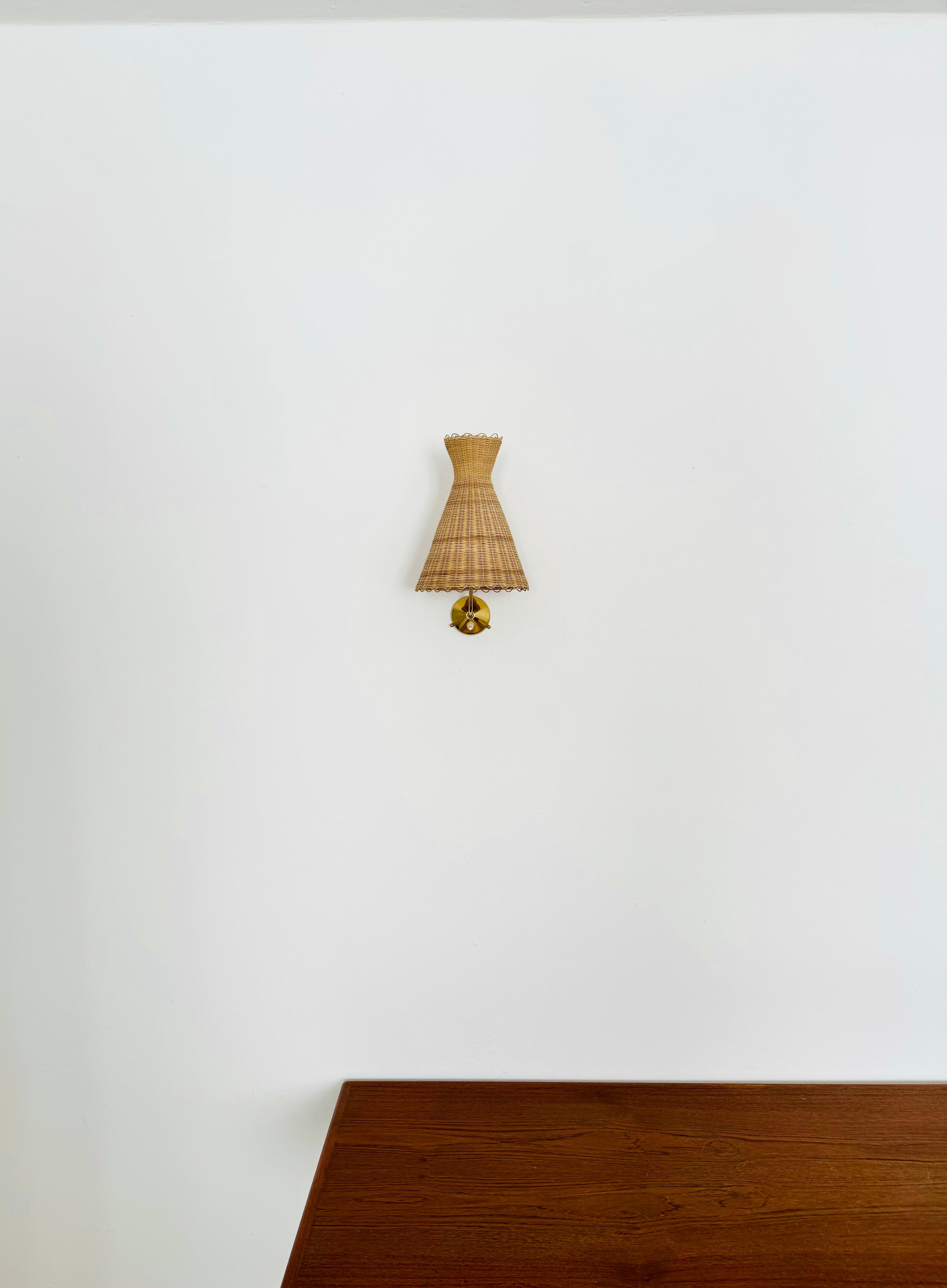 Austrian KIWI Wicker Wall Lamp by J.T. Kalmar In Good Condition For Sale In München, DE