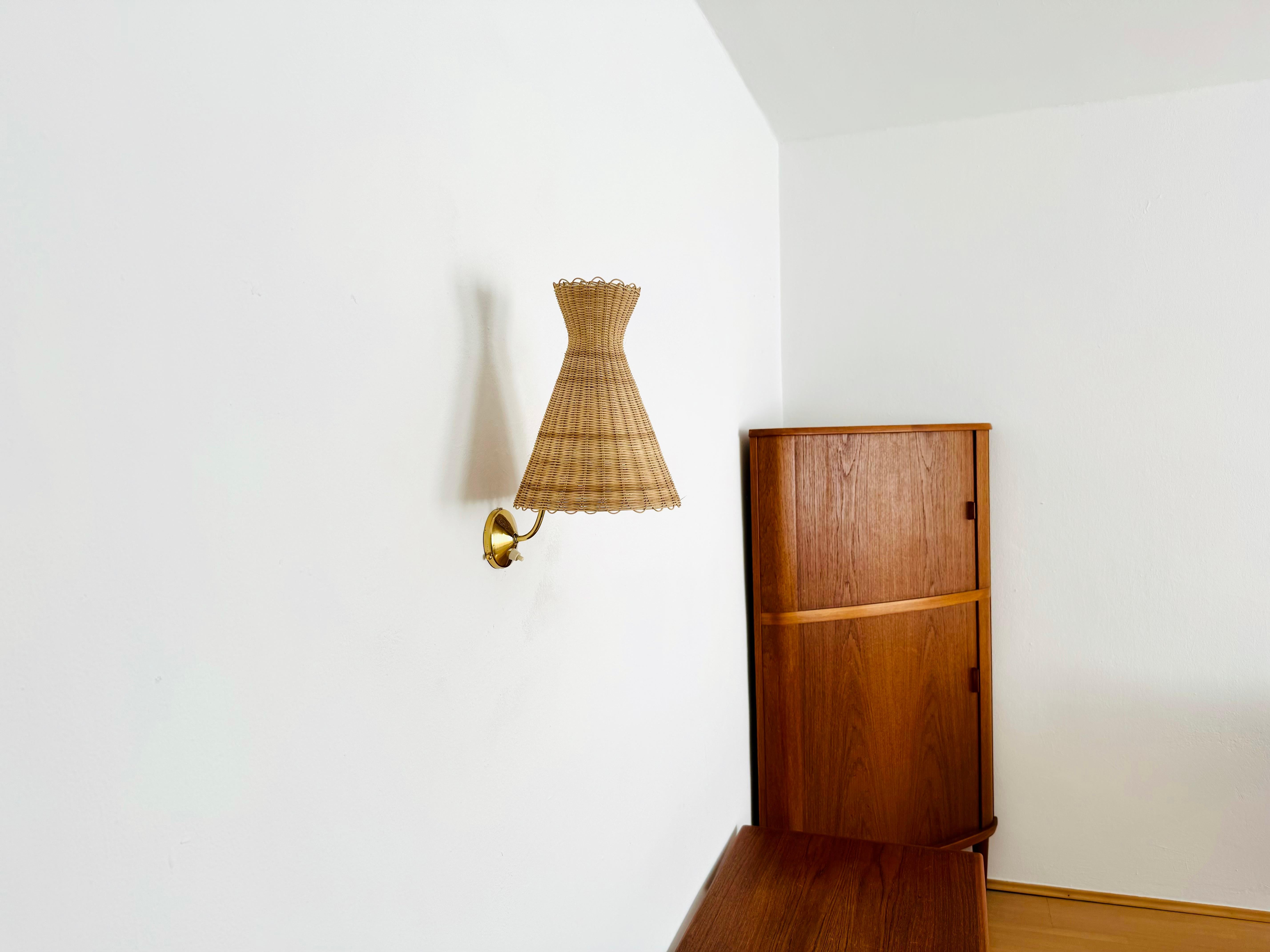 Mid-20th Century Austrian KIWI Wicker Wall Lamp by J.T. Kalmar For Sale
