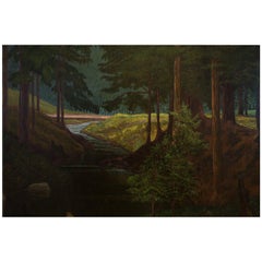 Austrian Landscape Painting Kahrer "Waldbach am Gsollgraben" Oil on Wood, 1935