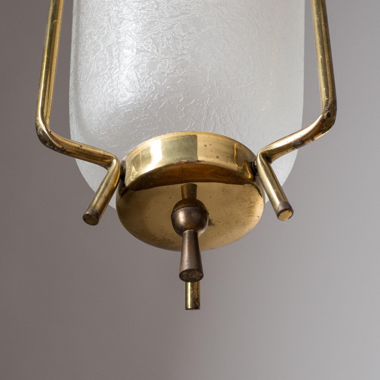 Austrian Lantern, circa 1950, Brass and Textured Glass 4