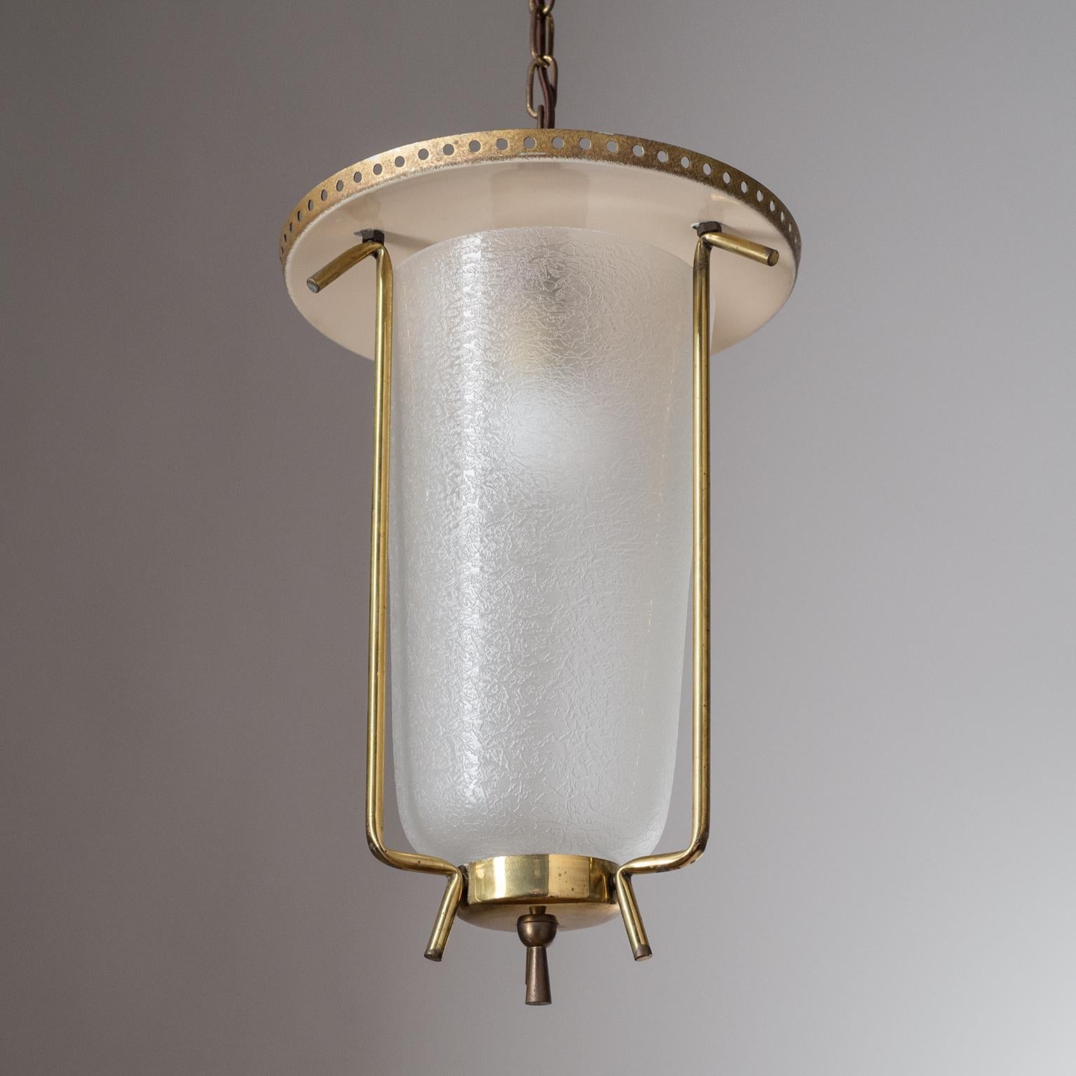Austrian Lantern, circa 1950, Brass and Textured Glass 5