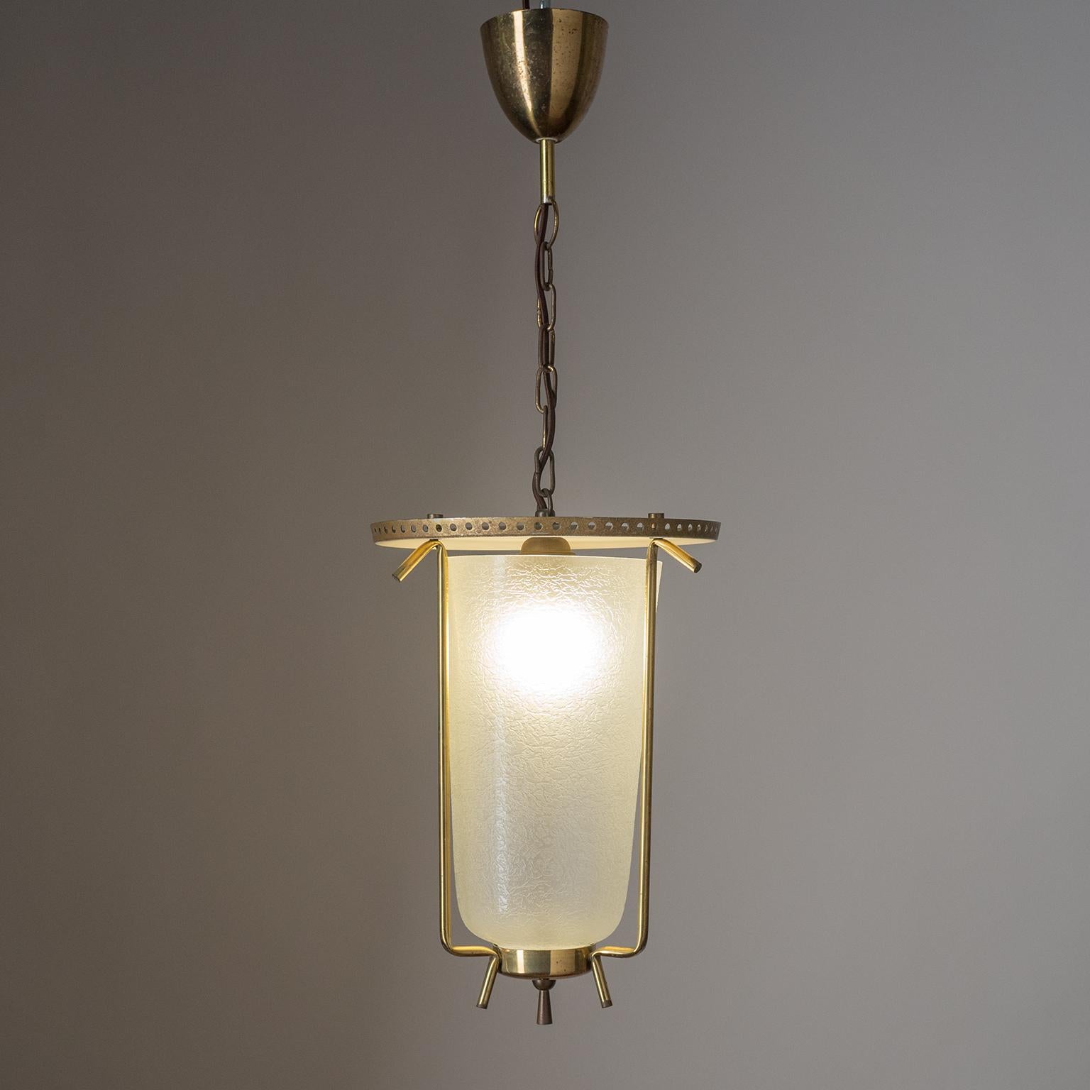 Austrian Lantern, circa 1950, Brass and Textured Glass 6