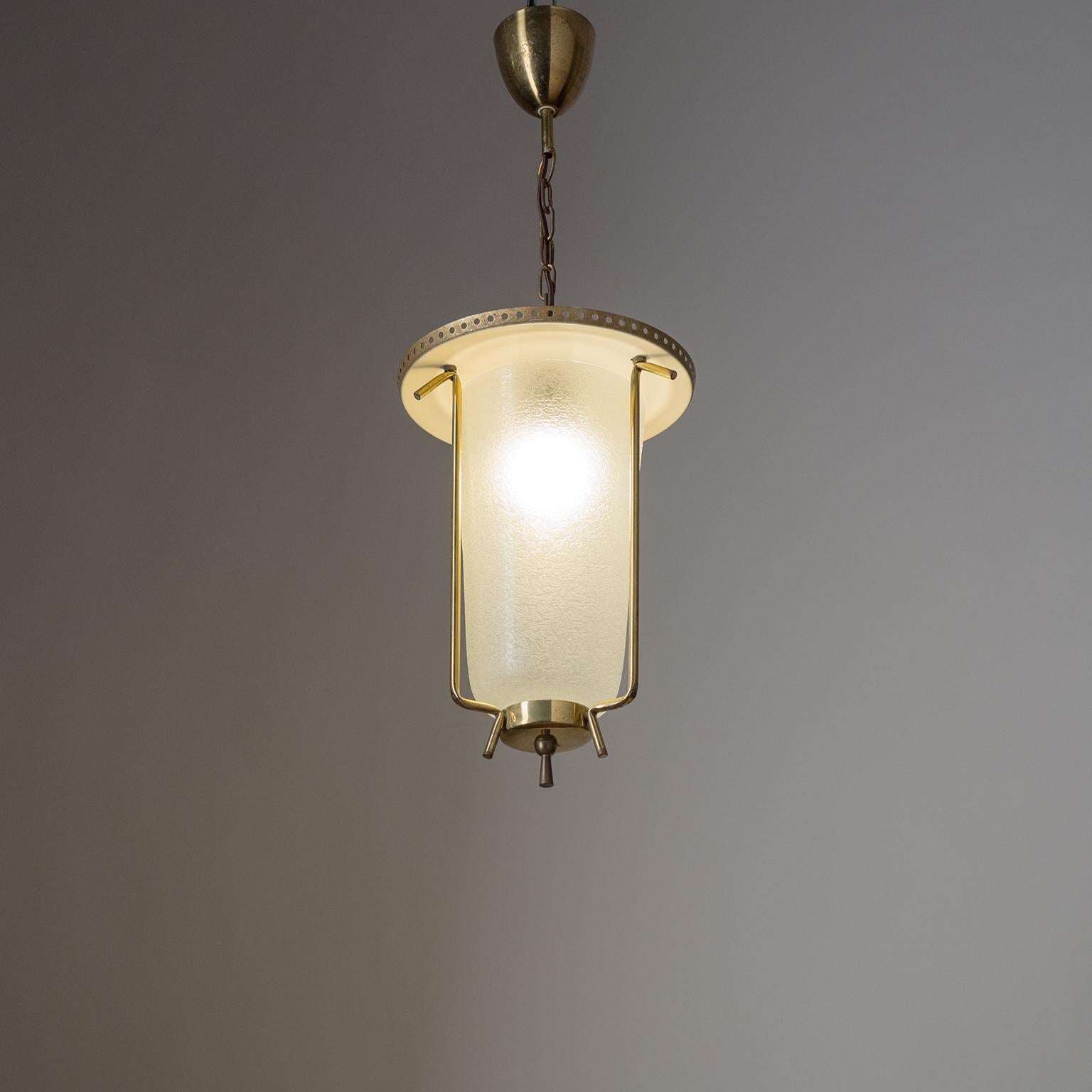 Austrian Lantern, circa 1950, Brass and Textured Glass 7