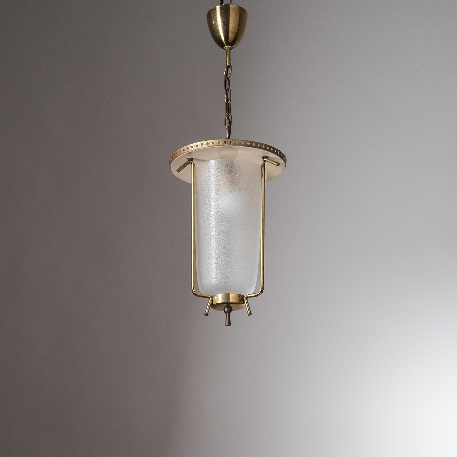 Austrian Lantern, circa 1950, Brass and Textured Glass 8