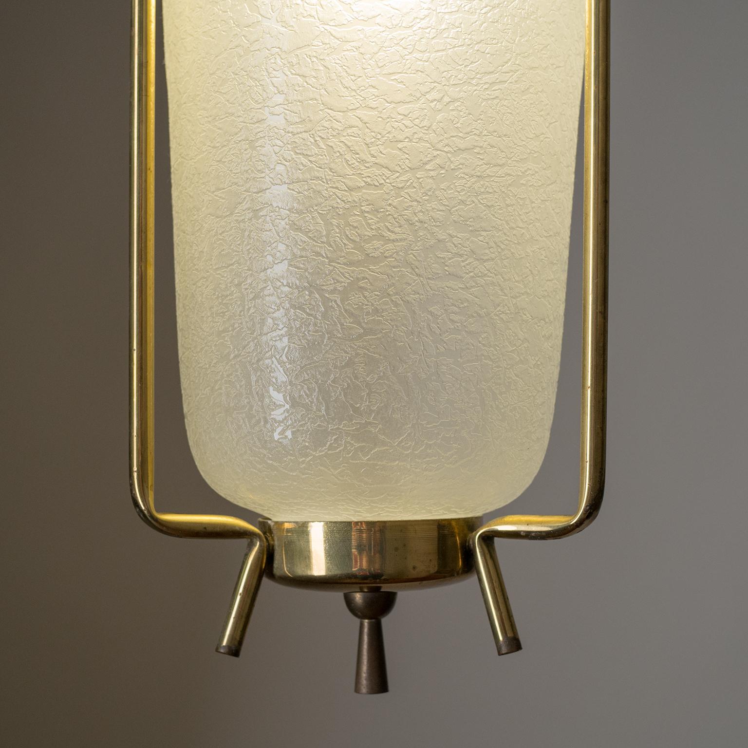 Lacquered Austrian Lantern, circa 1950, Brass and Textured Glass