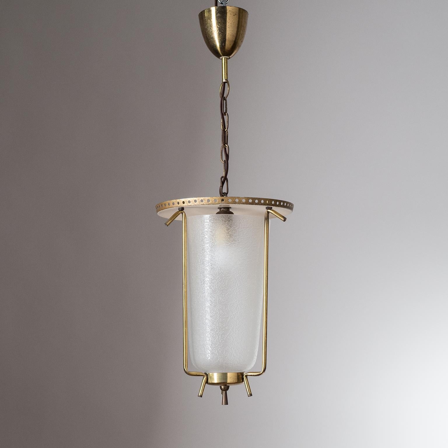 Austrian Lantern, circa 1950, Brass and Textured Glass 3