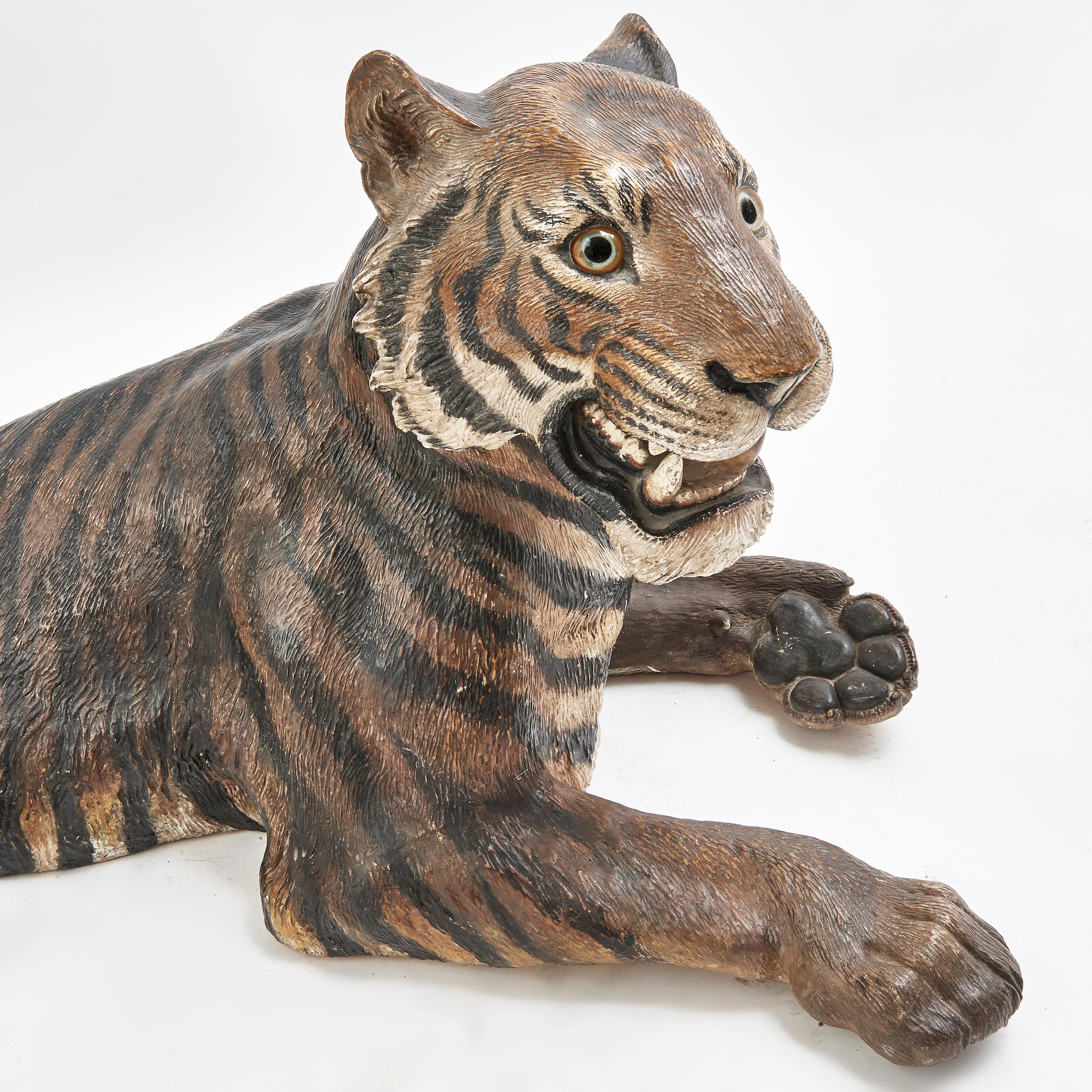 Austrian Large Cold Painted Terracotta Model of a Tiger, Late 19th Century In Fair Condition In London, GB