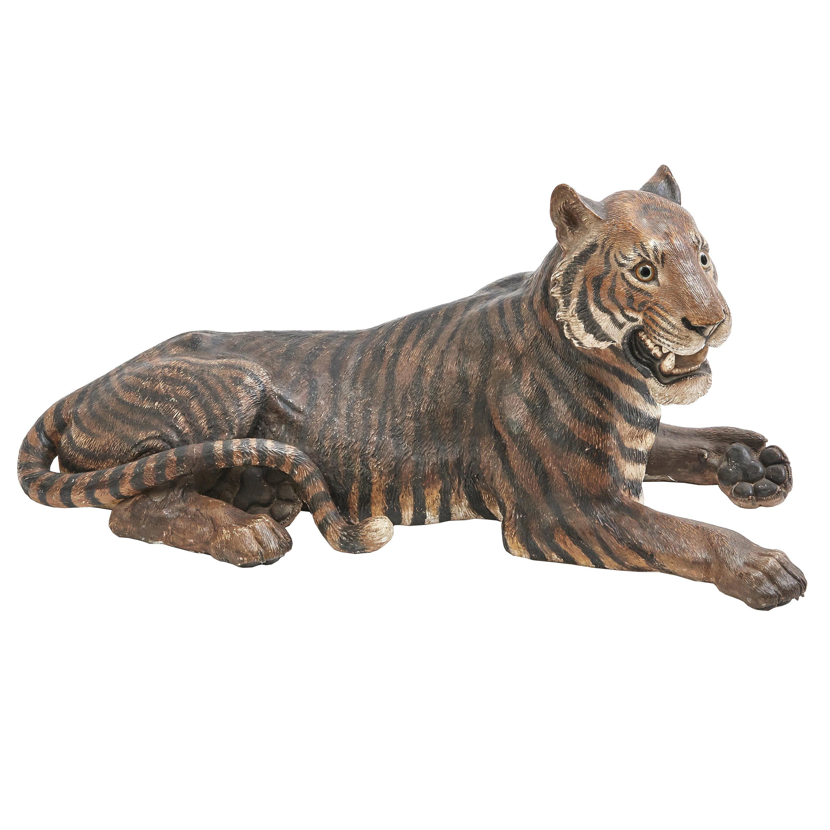 Austrian Large Cold Painted Terracotta Model of a Tiger, Late 19th Century
