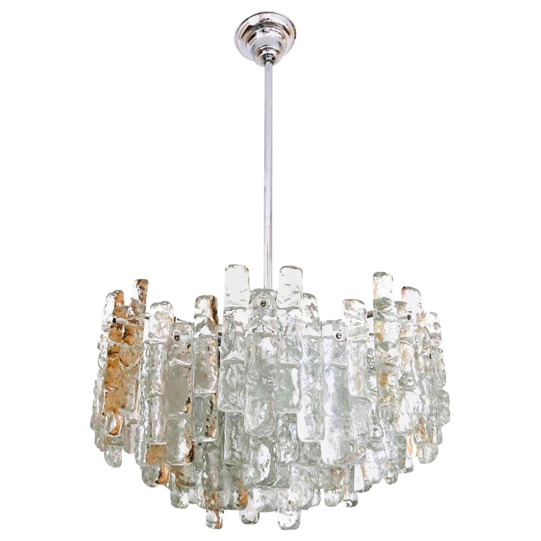 Grand lustre autrichien de Murano en verre de glace du milieu du siècle dernier par Kalmar, 1970