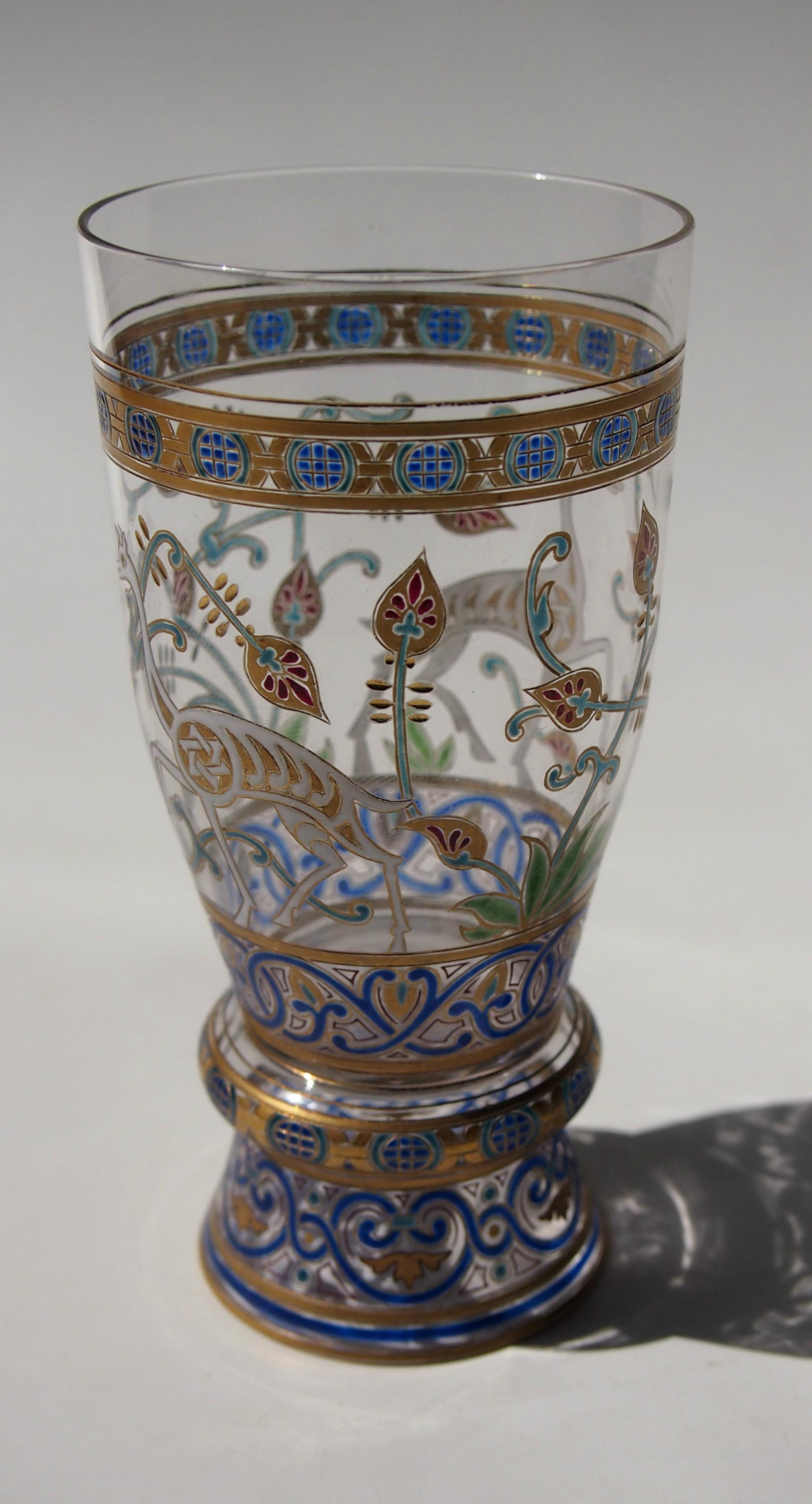 Austrian Lobmeyr Islamic Glass Goblet with Calligraphy and Animals, Signed In Good Condition For Sale In London, GB