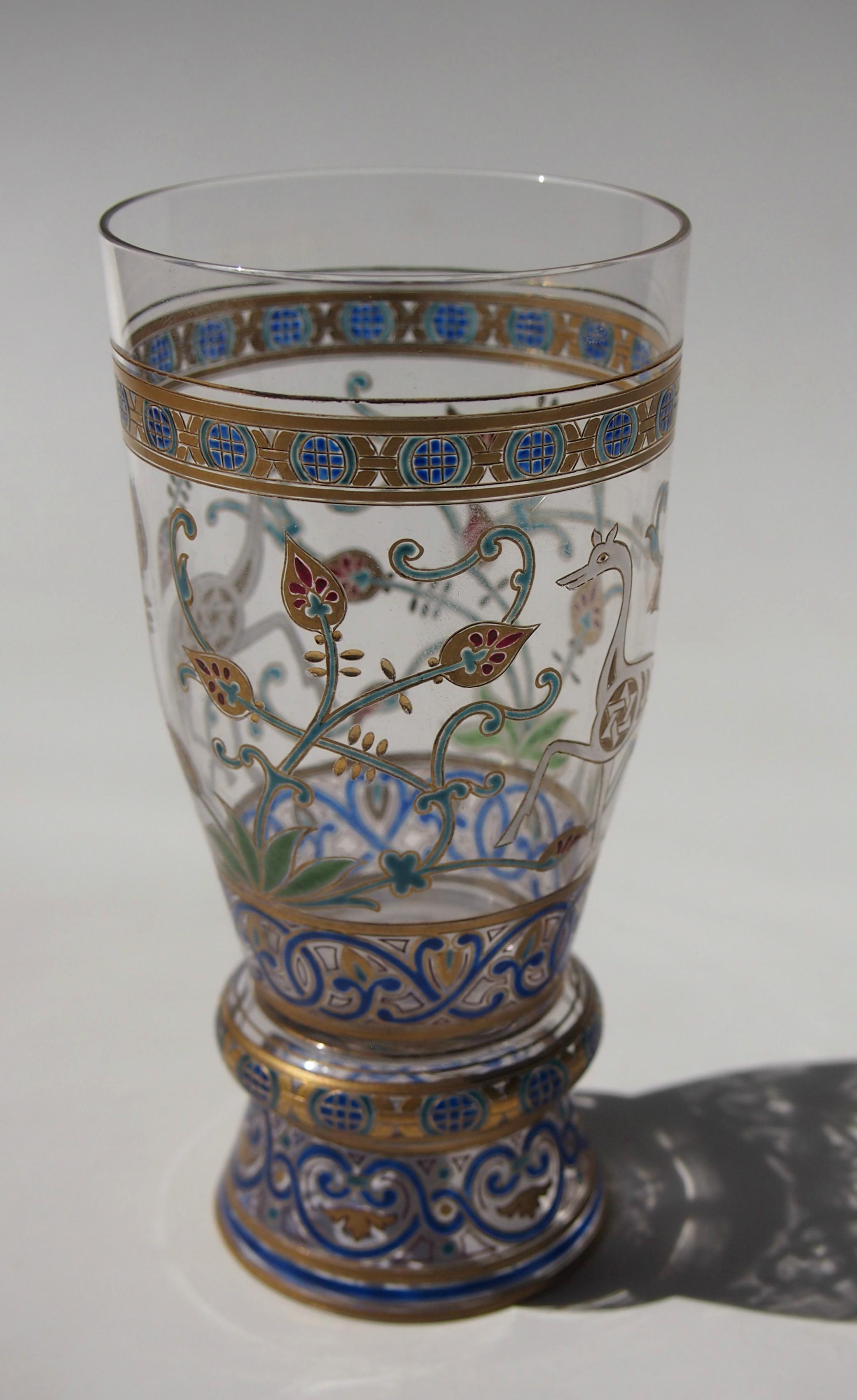 Late 19th Century Austrian Lobmeyr Islamic Glass Goblet with Calligraphy and Animals, Signed For Sale