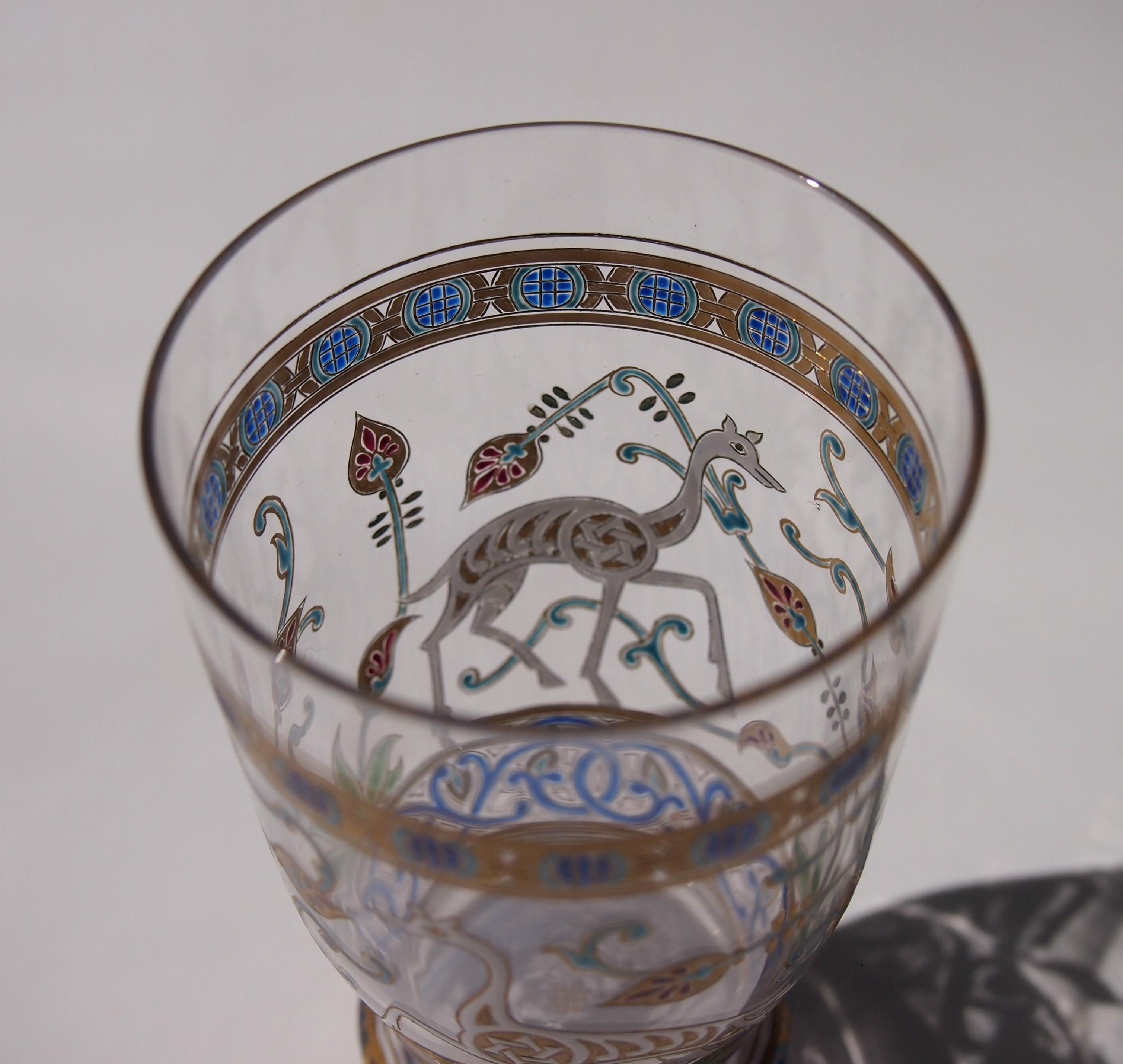 Art Glass Austrian Lobmeyr Islamic Glass Goblet with Calligraphy and Animals, Signed For Sale