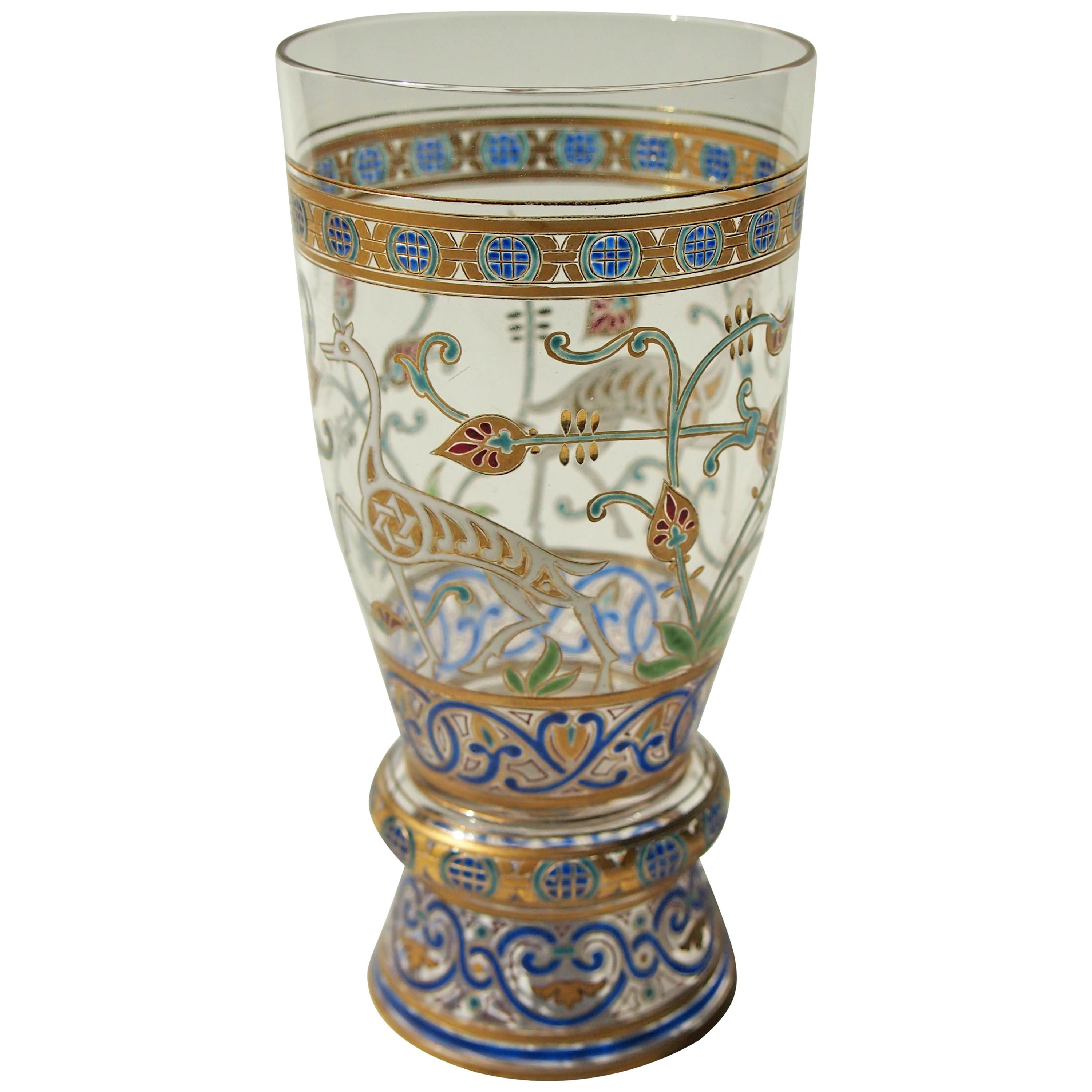 Austrian Lobmeyr Islamic Glass Goblet with Calligraphy and Animals, Signed For Sale