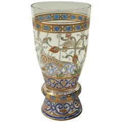 Austrian Lobmeyr Islamic Glass Goblet with Calligraphy and Animals, Signed